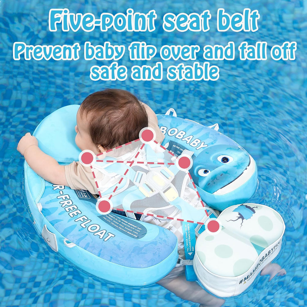 Mambobaby Float Upgrade Add Tail Baby Float with Canopy for Infant Waist Swimming Ring Swim Trainer Non-Inflatable Floats Toys with Adjustable Safety Strap (Blue - Dinosaur)