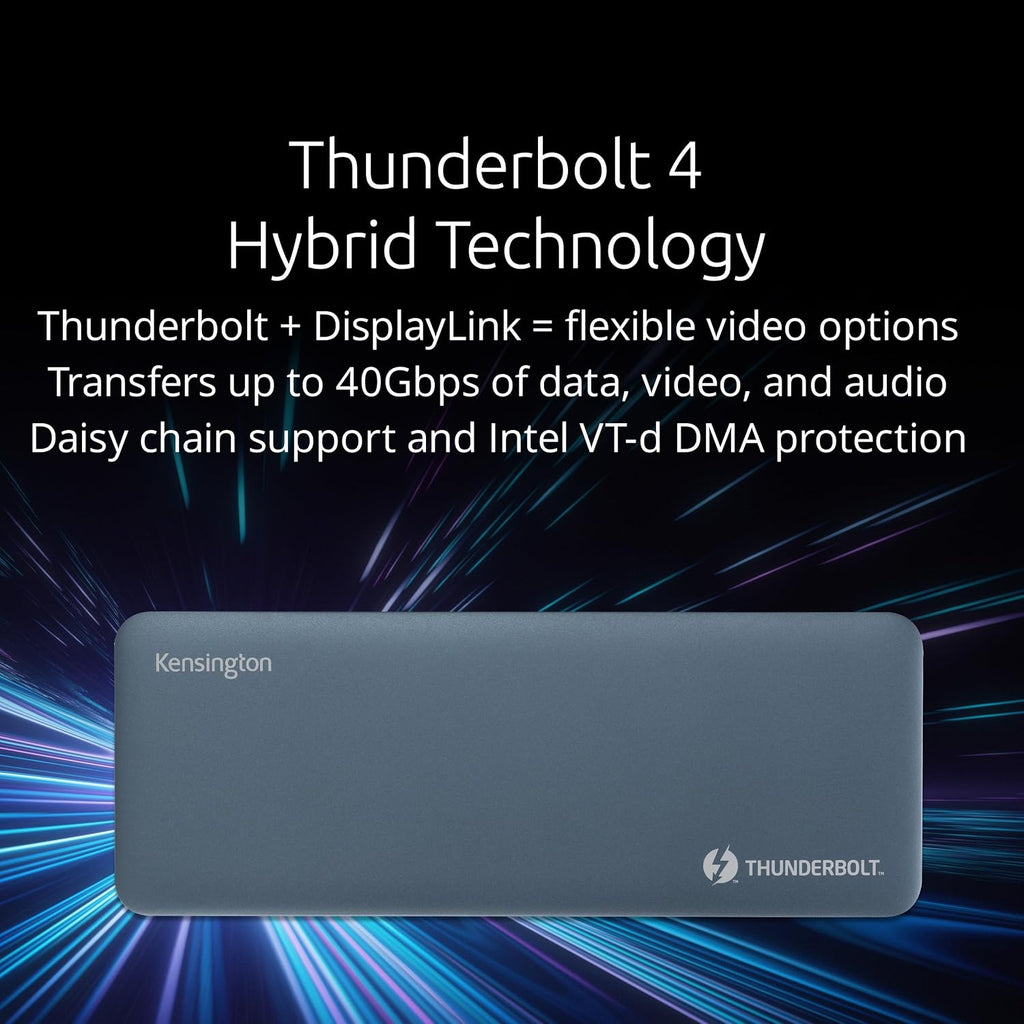 Kensington SD5900T DisplayLink Docking Station Thunderbolt 4, Quad 4K for MacBook Pro/Air M1/M2/M3/M4 with Pro and Max Chipsets, 100W PD, HDMI/DP/TB4, SD/Micro SD Card Slots - Midnight Blue (K35232NA)