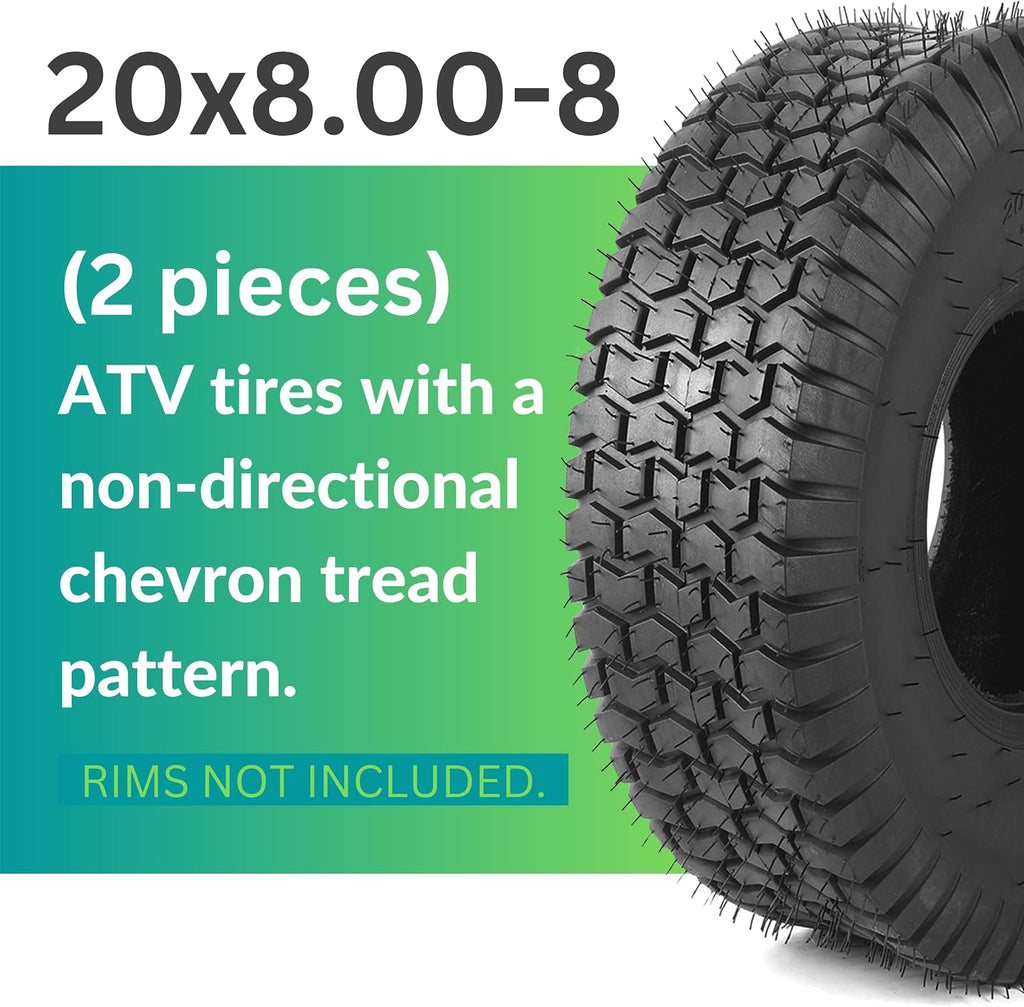 AR-PRO 20x8.00-8 Lawn Tractor Riding Mower Turf Tires – Heavy-Duty 4 Ply Tubeless Tire Replacement for Zero Turn Mowers, ATVs, Garden Tractors, Golf Carts – Set of 2 – No Rim