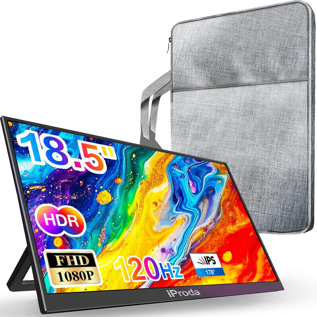 18.5' Portable Monitor 120Hz FHD 1080P, USB-C HDMI Laptop Screen Extender, Second Display for Laptop/PC/Mac/PS5/PS4/Switch, Travel Monitor with Protective Sleeve, VESA Mountable