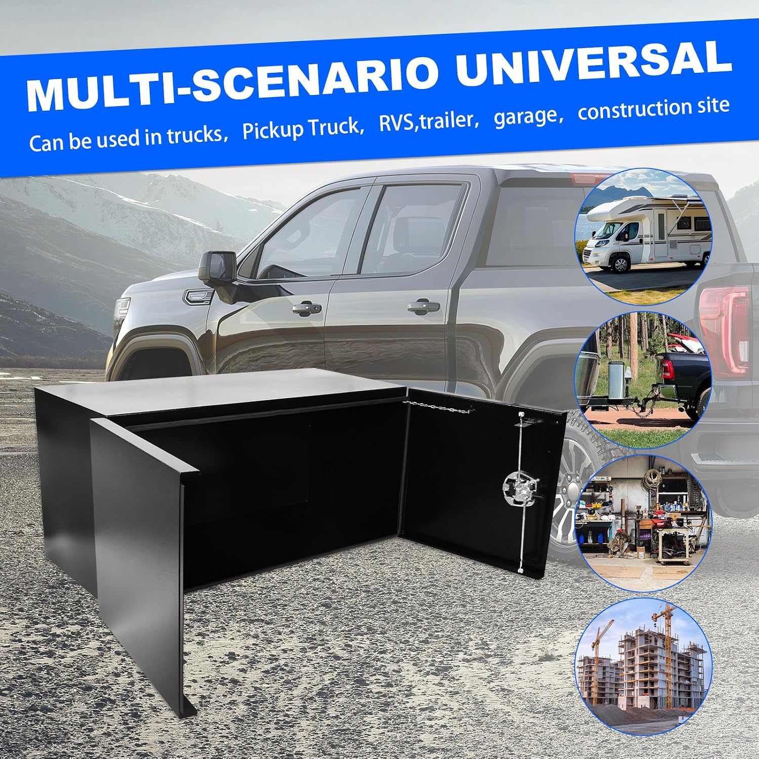 SSN 36'' Inch Black Steel Underbody Truck Box with T-Handle Latch and Barn Door,18 X 18 X 36 Inch Truck Bed Tool Box,Waterproof and Durable Toolbox,for Storage and Organization