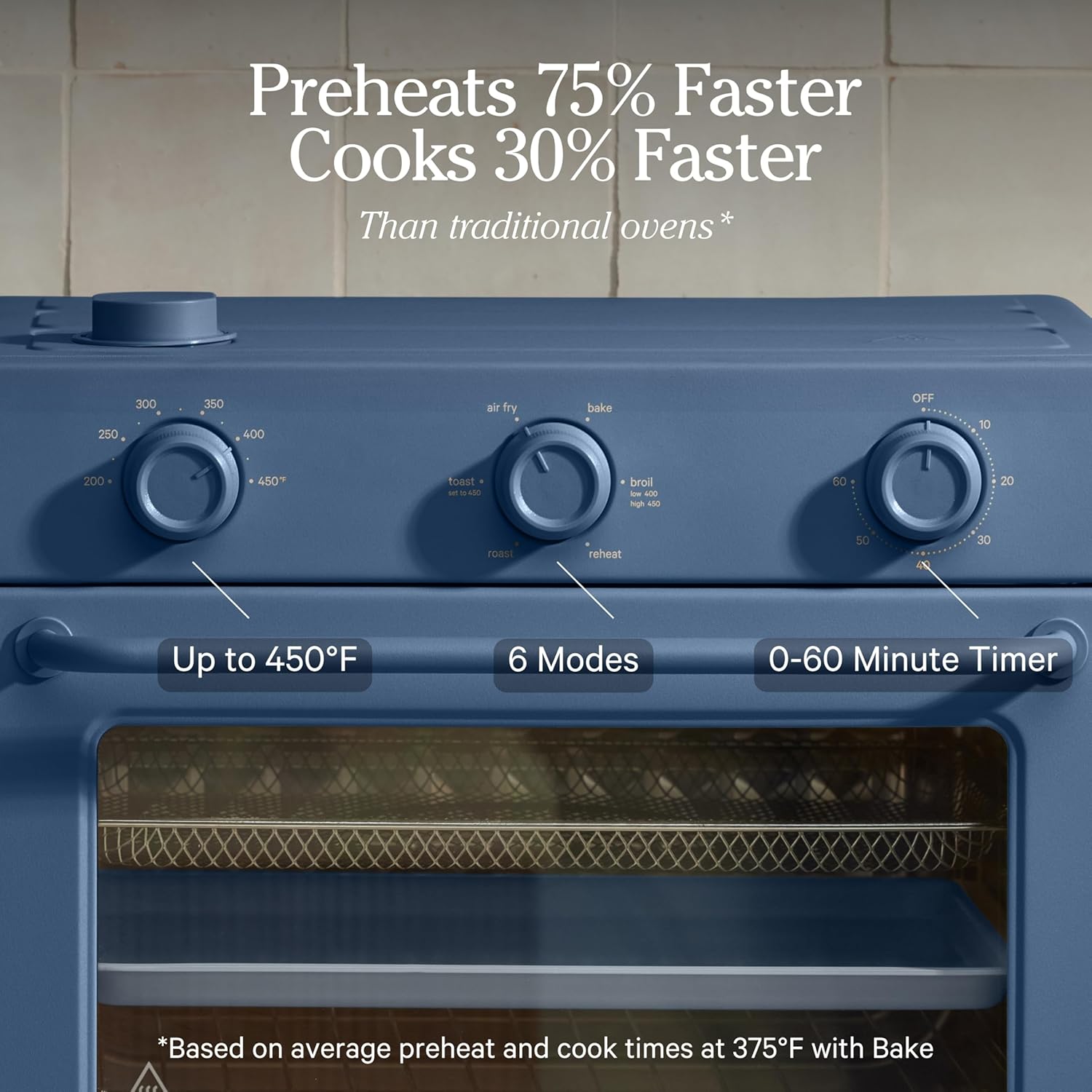 Our Place Large Wonder Oven | 6-in-1 Stainless Steel Air Fryer Toaster Oven Combo with Basket, Rack, Pan & Tray | 3-Rack, 32 QT, Large Capacity - Toast, Roast, Bake, Reheat, Broil & Steam | Blue Salt