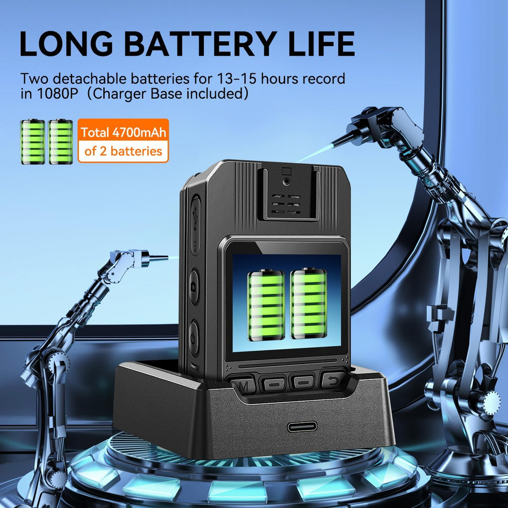 4K Body Camera, 256GB Body Cam with Two 2350mAh Batteries Work 13-15H, Waterproof IP68 H.265 Video Code, Body Camera with Audio and Video Recording for Police Hiking Security Patrol