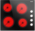 Karinear 24 Inch Electric Cooktop 4 Burners Electric Stove, Knob Control,6000W, Built-in Radiant Hob,Residual Heat Indicator, Overheat Protection,Hardwired 220V Radiant Ceramic Stove (White Knob)