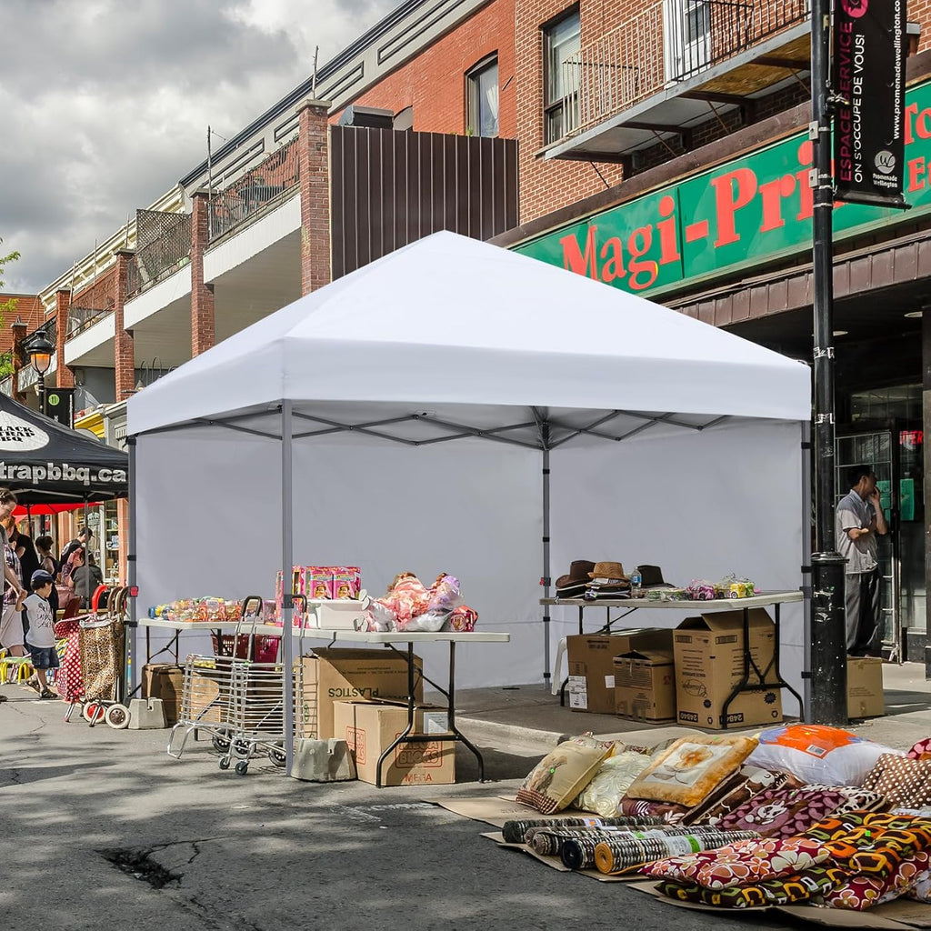 COOSHADE Pop Up Canopy Tent 8x8 with 2 Sidewalls, Outdoor Shade Instant Canopy Tents(White)