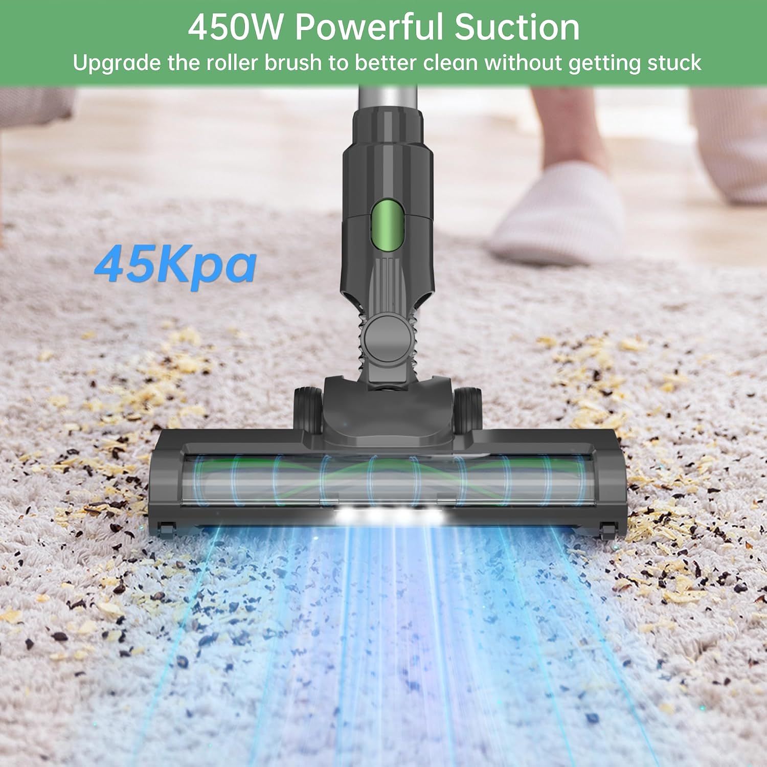 Cordless Stick Vacuum Cleaner, 45KPA Powerful Suction 50Mins Runtime, Lightweight 6-in-1 Vacuum with LED Touch Screen Anti-Tangle for Pet Hair Hard Floor Carpet Home Car