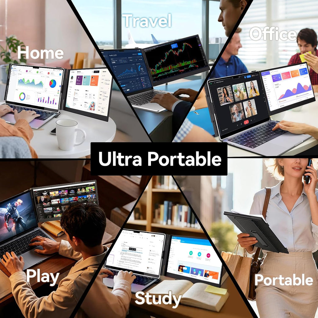 Laptop Screen Extender, 1.3lb Ultra Lightweight 14' 1080P FHD Portable Monitor for Laptop, Plug & Play Dual Travel Screen Monitor, Laptops Dual Monitors Attachment, Fits Windows/Mac/Android/Chrome