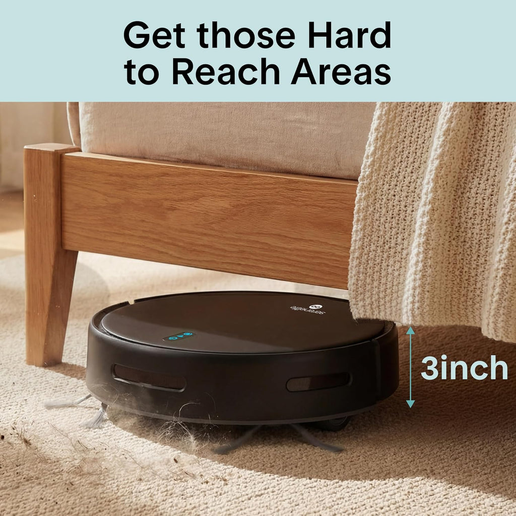 SereneLife Automatic Robot Vacuum Cleaner and Mop Combo, Pro Edition with Upgraded Battery, Extreme Suction, Internal Water Tank - Smart App Control, Ideal for Pet Hair, Carpet and Hard Floors, Black