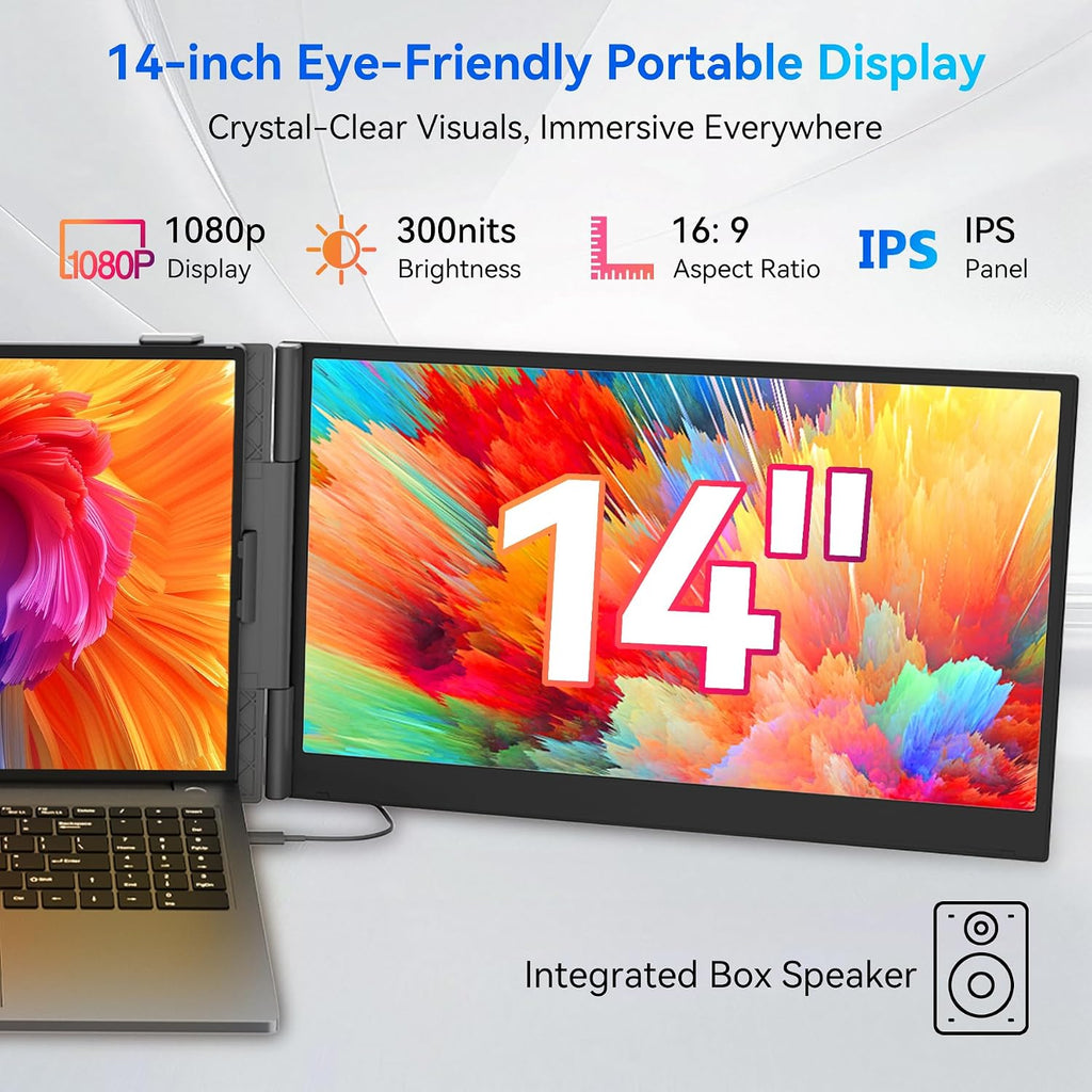 Blackview DCM6 Triple Laptop Screen Extender,14' 1080P FHD IPS Portable External Screen,Two Cable USB C Travel for 13-17'' Laptop,Plug & Play Compatible with Windows/Mac/Chrome OS and Mobile Devices