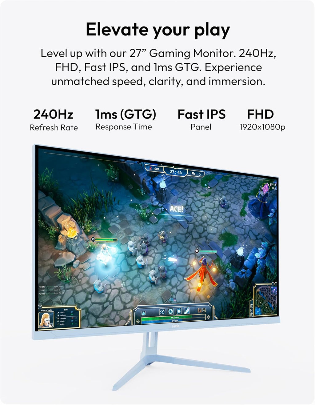 Pixio PX279 Wave Blue 27 inch 240Hz Refresh Rate FHD 1080p Resolution Fast IPS Panel 1ms GTG Response Time Gaming Monitor with Adaptive Sync