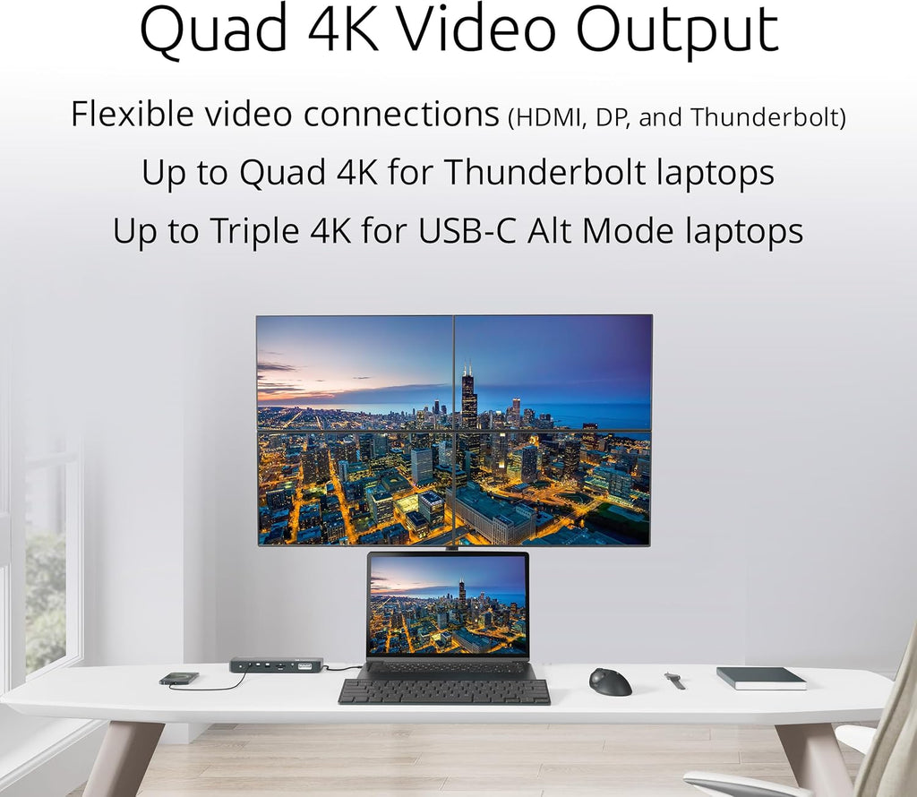 Kensington SD5910T DisplayLink Docking Station Thunderbolt 4, Quad 4K for MacBook Pro/Air M1/M2/M3/M4 with Pro and Max Chipsets, 100W PD, HDMI/DP/TB4, SD/Micro SD Card Slots (K35233NA), Black