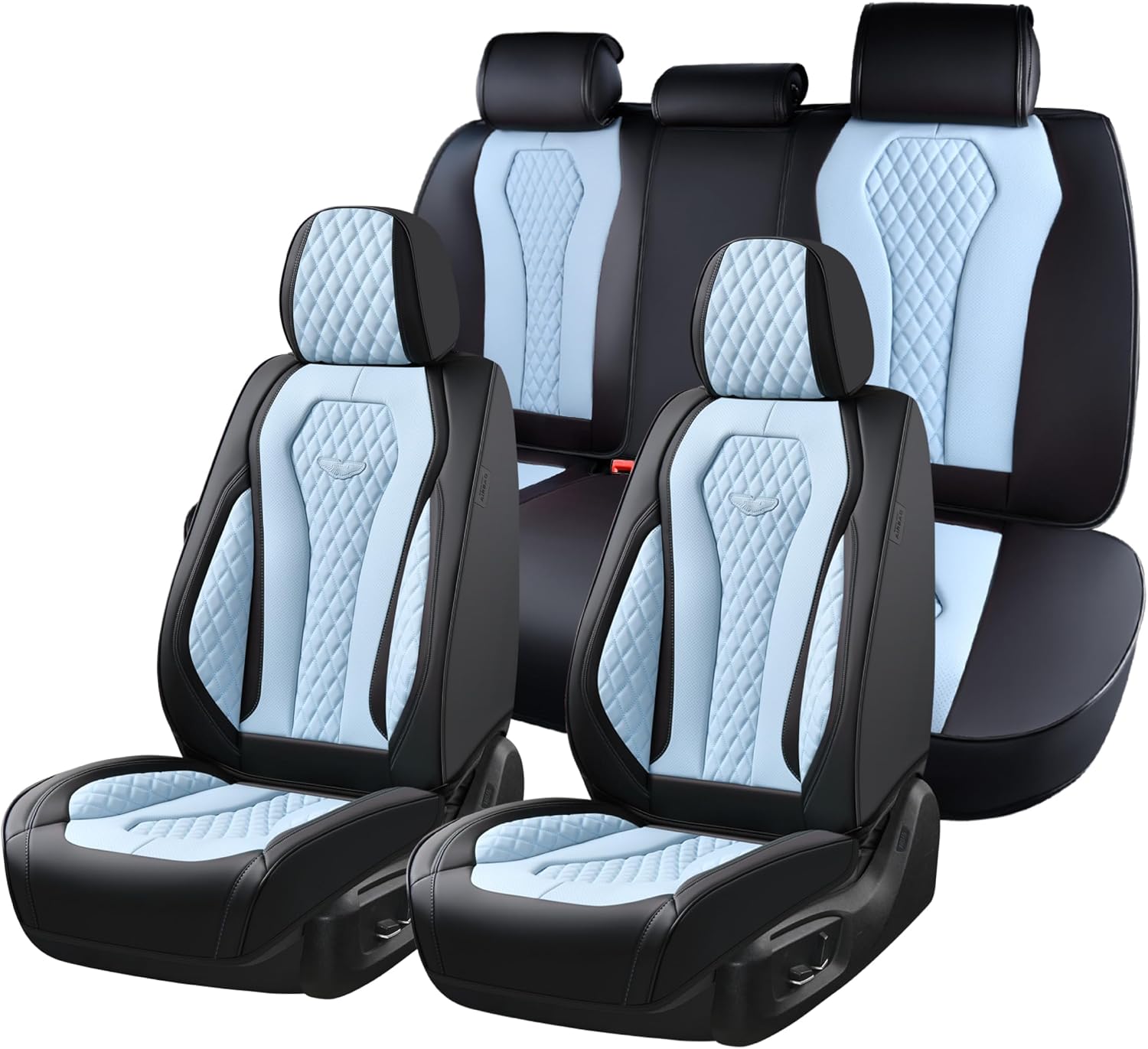 Coverado Auto Seat Covers, Car Seat Covers Full Set, Blue Car Seat Cover, Driver Seat Covers Front Seats Rear Seat Cover, Luxury Car Seat Cushion,Leather Seat Cover Seat Protector Fit for Most Cars