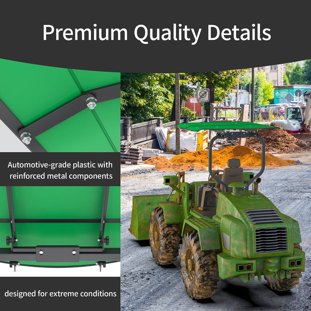 Green Tractor Canopy for ROPS 53-3/8' x 53-3/8' – Sunshade Roof for Lawn Mowers, Heavy-Duty Mounting Brackets, Non-Fading High-Density Thermoplastic (Adds About 4' to Tractor Height)