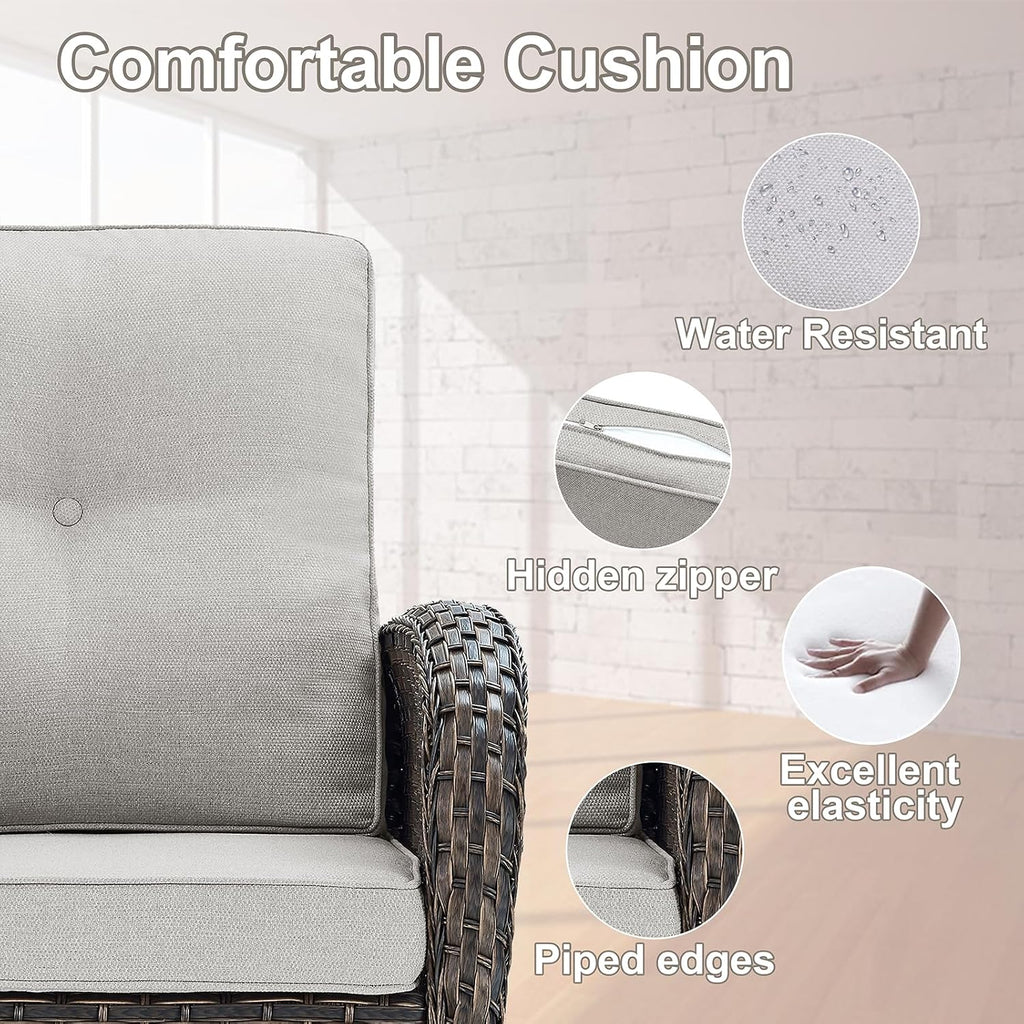 Belord Patio Wicker Furniture with Rocking Chairs Loveseat, 5 Piece Rattan Furniture Outdoor Table and Rocking Chairs Set for Patio Deck Porch Backyard Brwon/Beige