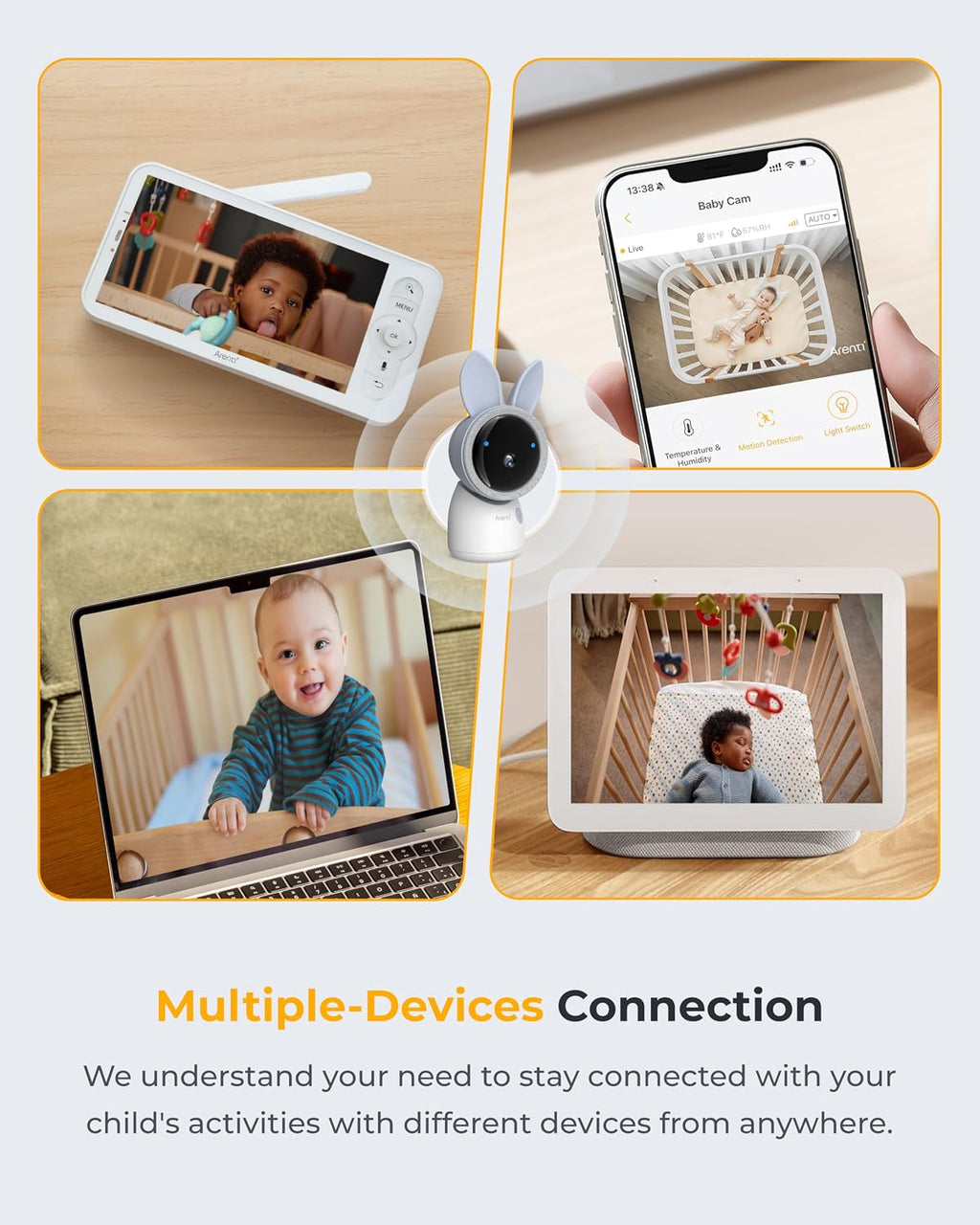 ARENTI 4MP Baby Monitor with 2 Cameras, 5' Screen Video Baby Monitor, Dual-Band 2.4G/5G WiFi with App, Split-Screen View, Auto Tracking, Cry&Motion Detection, Temp&Humidity, Night Vision, 2-Way Talk