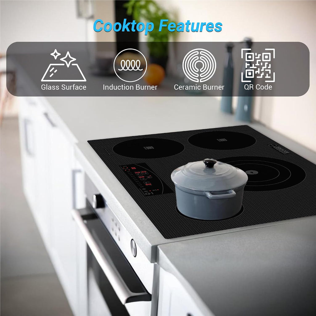 Equator 30-inch Electric Hybrid Cooktop Equator Design with 2 Induction & 2 Ceramic Burners Dual Cooking Modes for Flexible, Fast, and Efficient Cooking Sleek Built-in Design