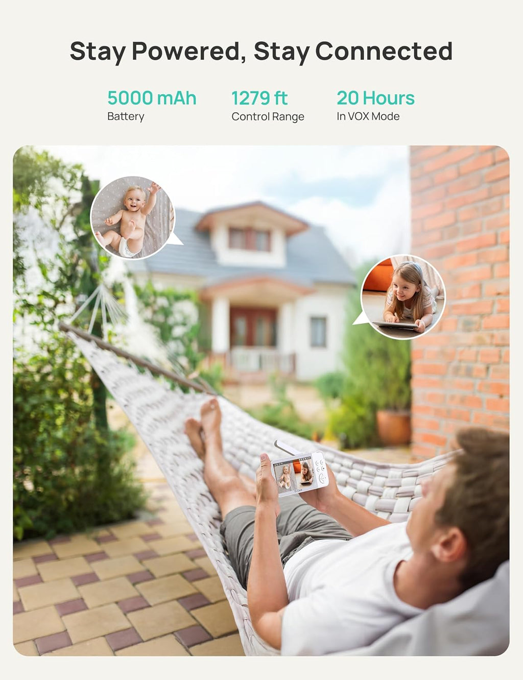 Dr.Care VistaView 5' Smart WiFi Baby Monitor with Clip Mount - 2K HD Camera, App Control, Cry & Motion Alerts, Night Vision, 5000mAh Battery, 2-Way Talk, Multi-User, Triple Security