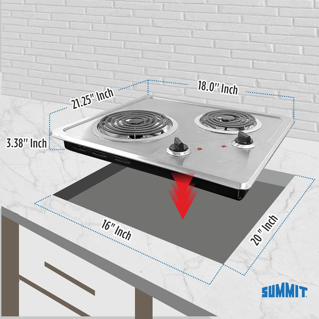 Summit 21' 2 Burner Electric Cooktop. 115 Volt Coil Electric Cooktop, ADA compliant, Stainless Steel- CR2B122