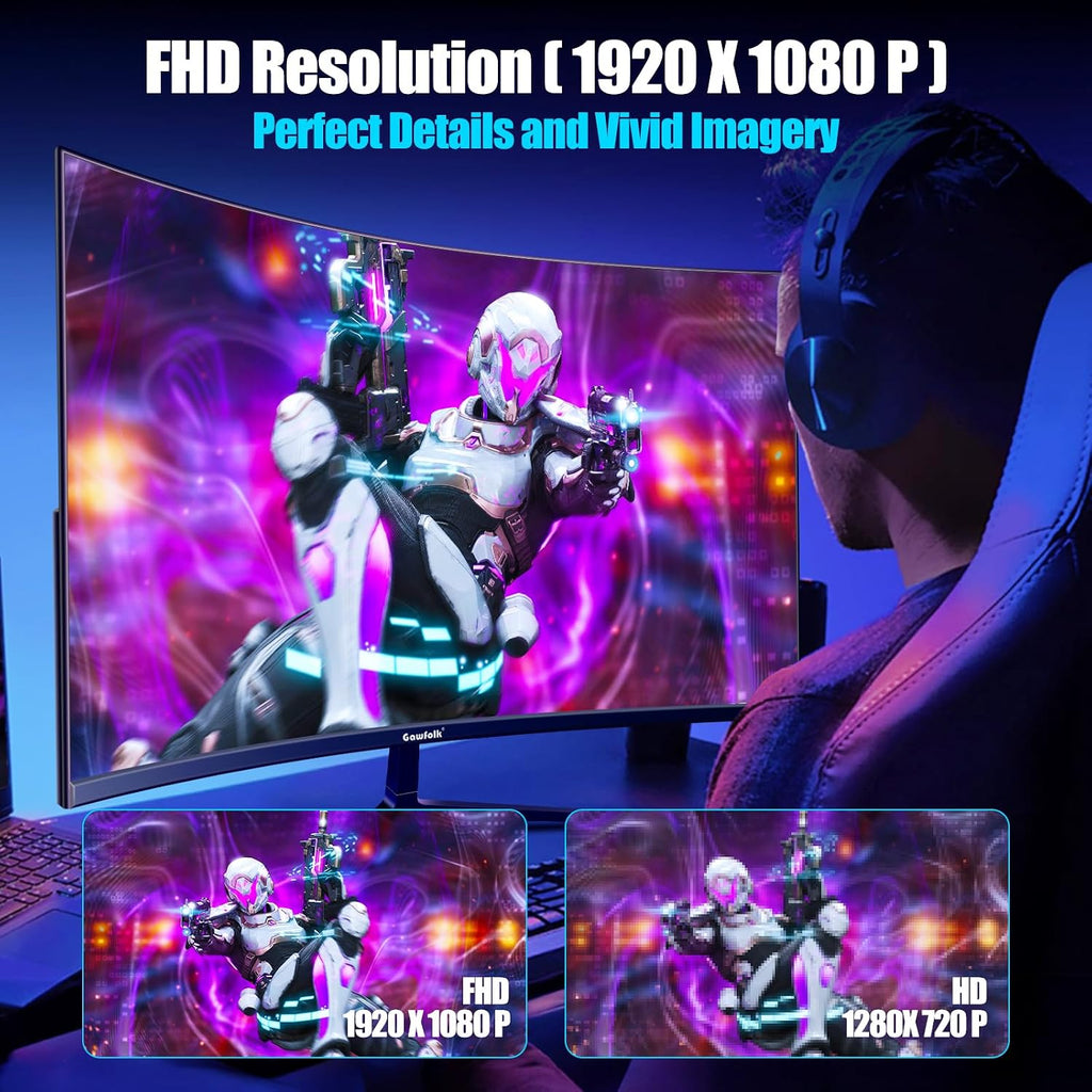 Gawfolk 27 inch Curved Gaming Monitor,144Hz/180Hz PC Monitor Full HD 1080P, Frameless 1800R Computer Display with FreeSync & Eye-Care Technology, Wall Mountable, DP, HDMI Port (Black)