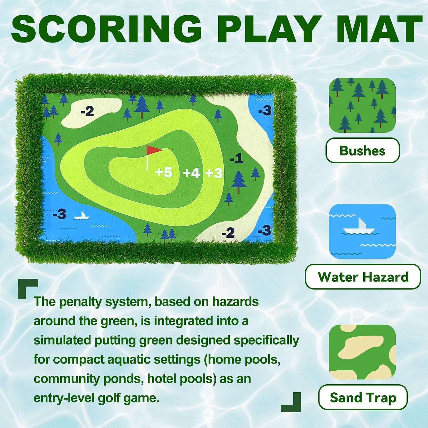 Cupohus Giant Size Stable Floating Golf Green for Pool-47'x 35' Floating Chipping Green Practice Mat, Adult Fun Backyard Water Golf Game Gift, Support Training Competition for 4 Golfers (Simple Model)