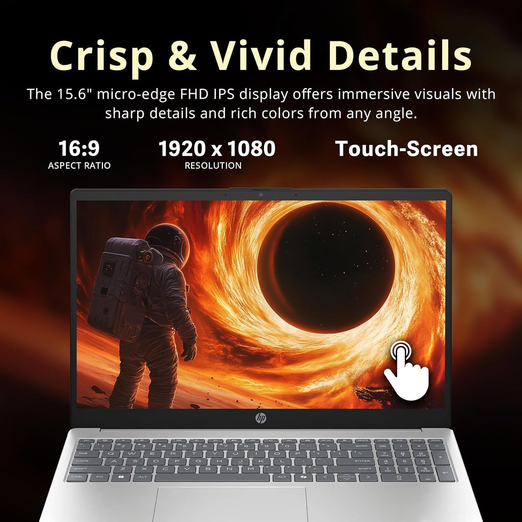 HP 15.6' FHD Touchscreen Laptop, AMD Ryzen 5 7520U, 8GB LPDDR5, 1.5TB Storage (512GB SSD+1TB Docking Station Set), AMD Radeon Graphics, Full-Size Keyboard, Copilot, Wi-Fi 6, Windows 11 Pro, Silver