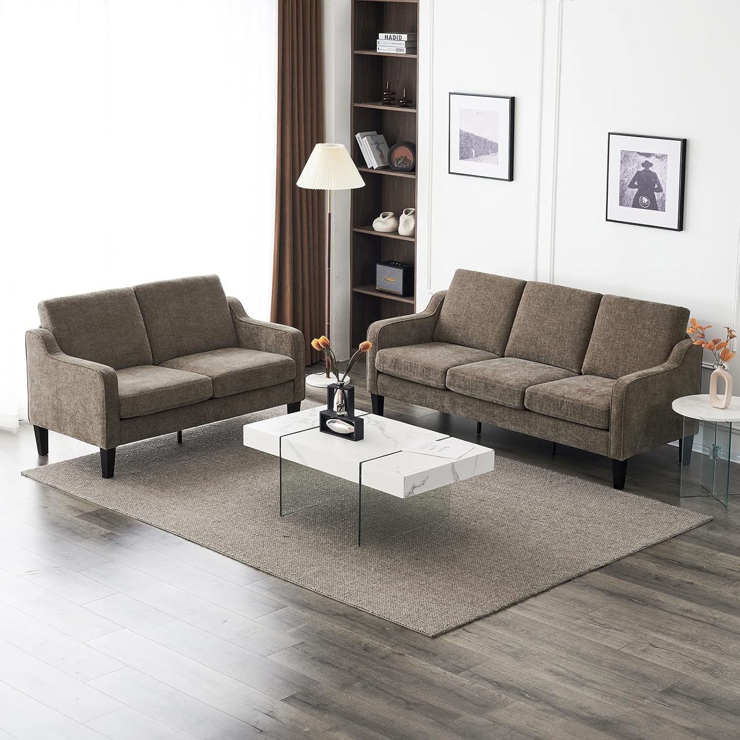 VINGLI Couches for Living Room, Brown 71' Small Sofa Mid Century Modern Couches 3 Seater Comfy Couch Upholstered Soft Chenille Floor Couch for Bedroom, Apartment, Office