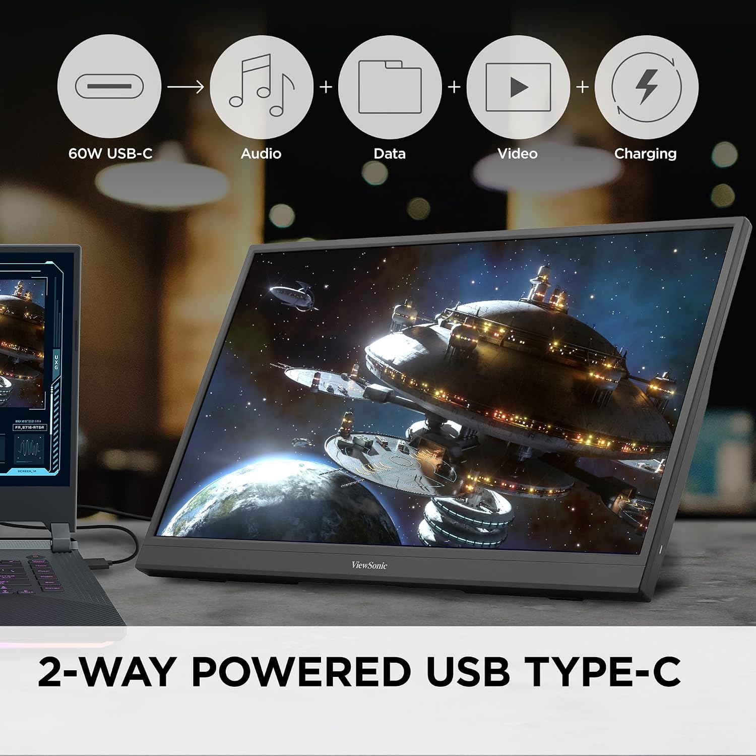 ViewSonic VX1754 17 Inch 1080p IPS Portable Gaming Monitor with 144Hz, AMD FreeSync,2 Way Powered 60W USB C, Mini HDMI, and Built-in Stand with Protective Cover (Renewed)