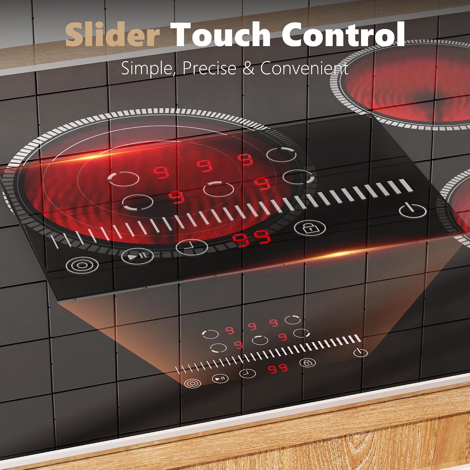 30 Inch Electric Cooktop, 5 Burner Electric Stove Top 6900W, 30' Built-In Ceramic Countertop with Metal Frame, Child Lock, Timer, Slide Control, 220-240V Hardwired (No Plug)