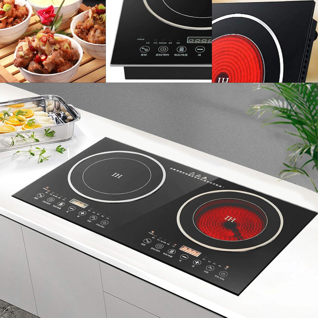 Electric Dual Induction Cooker Cooktop, 1200W+1400W Digital Countertop Burner Induction Cooker+Ceramic-Cooker Double Burner Cooktop