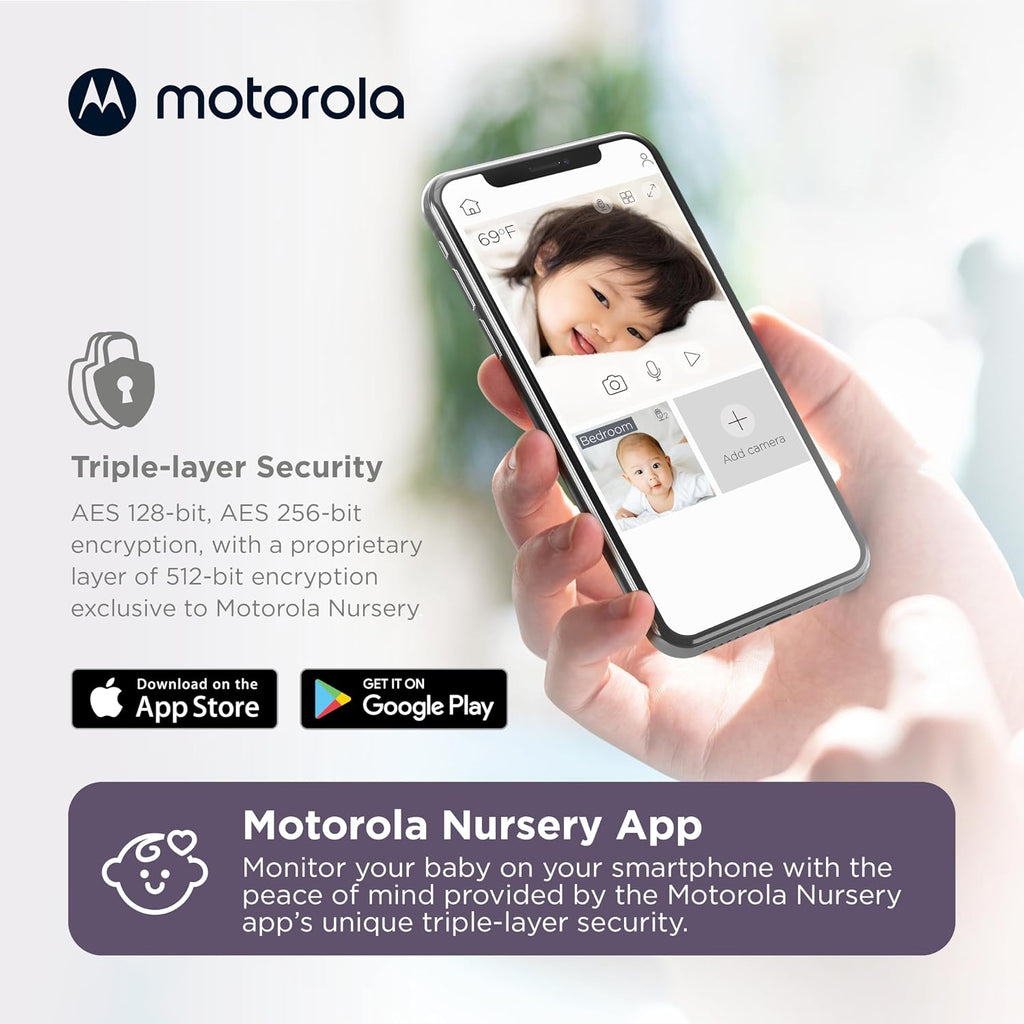 Motorola Nursery WiFi Baby Monitor with 2 Cameras, 5' Screen, Wall Mount, Long Range, 2-Way Audio, Temperature Sensor, Motorized, Lullabies, PIP1610-2 HD Connect