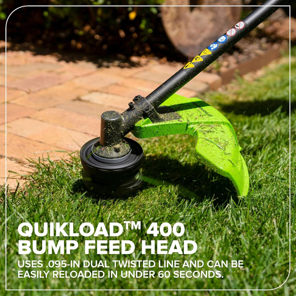 Greenworks 48V (24V x 2) 16' Brushless String Trimmer, 0.095' Dual Line, Quick Load, Bump Feed, (2) 4.0Ah Batteries, 100W Type-C Charger, Attachment Capable, 3-Year Warranty