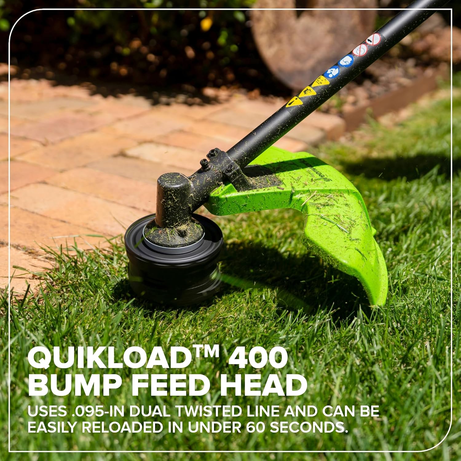 Greenworks 48V (24V x 2) 16' Brushless String Trimmer, 0.095' Dual Line, Quick Load, Bump Feed, (2) 4.0Ah Batteries, 100W Type-C Charger, Attachment Capable, 3-Year Warranty