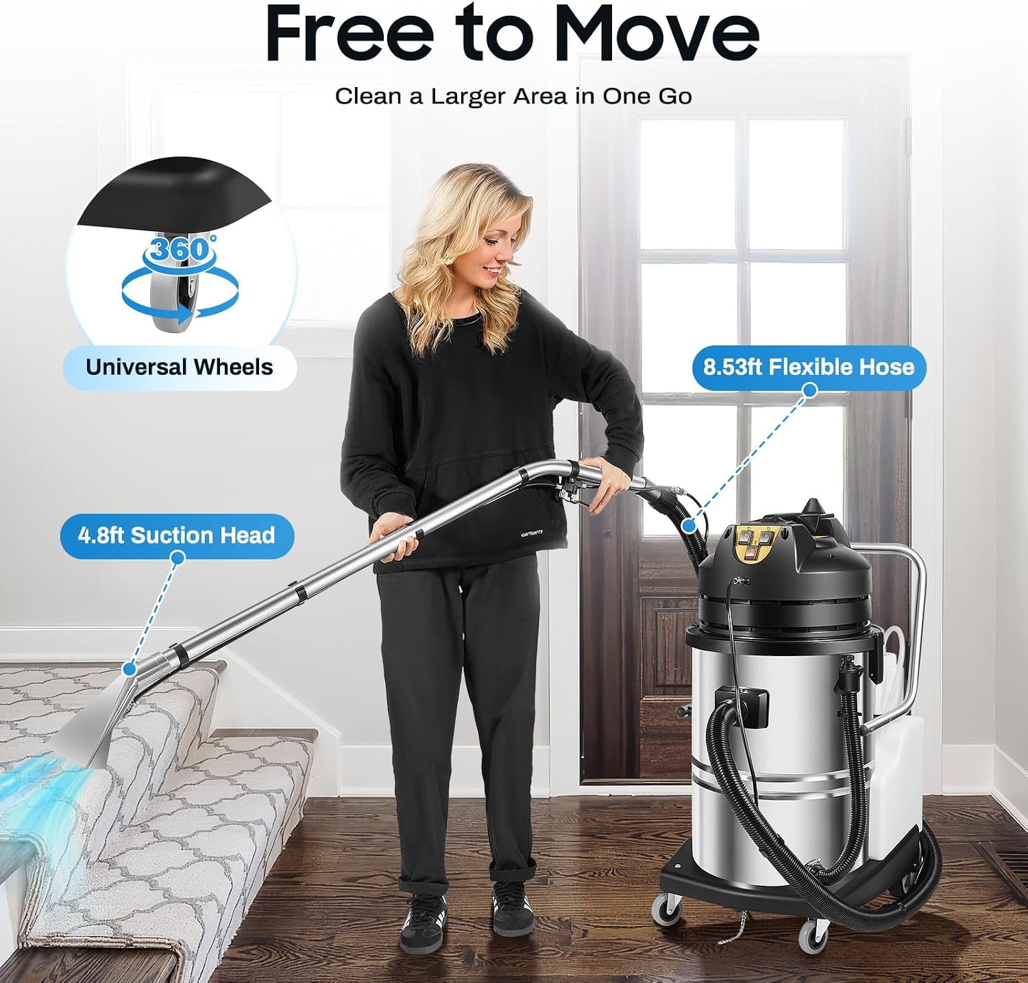 Commercial Carpet Cleaner Machine, 1000W 110V Professional 3 In1 Pro Cleaner Extractor Vacuum Cleaner Extractor Vacuum Washing Machine Portable Carpet Cleaner for Carpet Upholstery(60L)