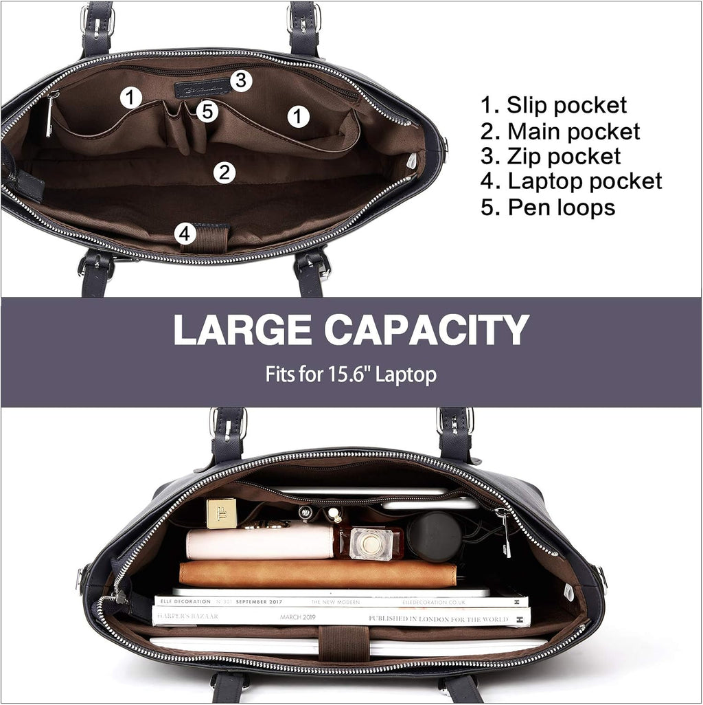 BOSTANTEN Leather Laptop Bag Work Tote for Women Shoulder Handbag Briefcase 15.6 inch Satchel Computer Bag
