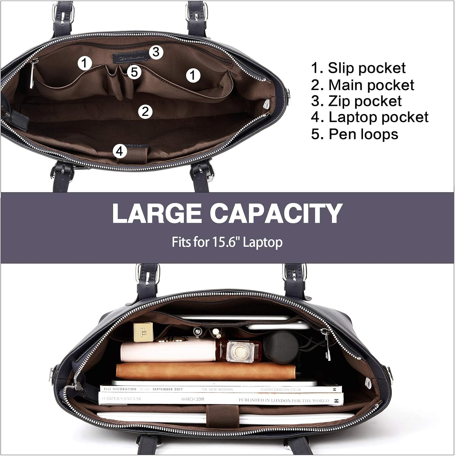 BOSTANTEN Leather Laptop Bag Work Tote for Women Shoulder Handbag Briefcase 15.6 inch Satchel Computer Bag