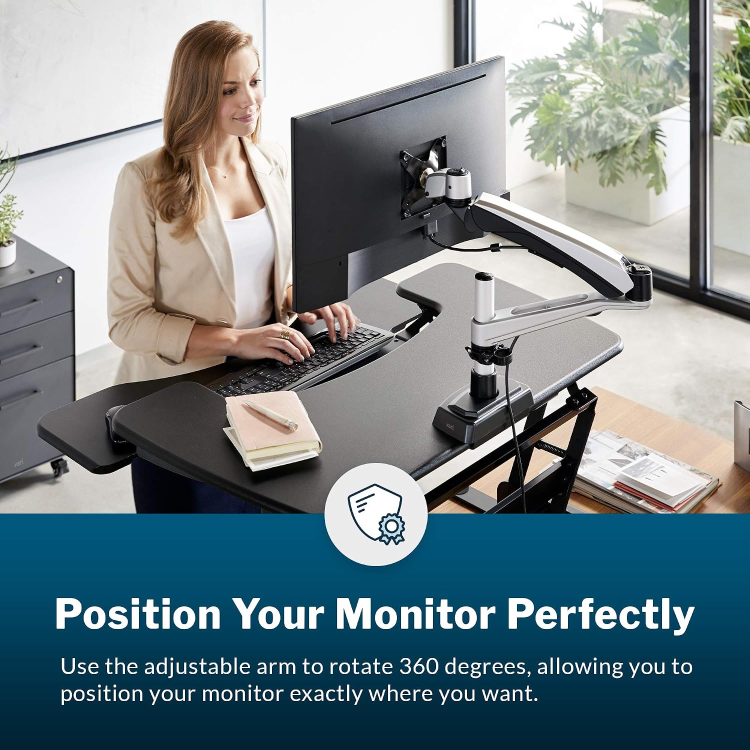 Vari Single Monitor Arm - VESA Monitor Mount w/ 360 Degree Adjustment - Monitor up to 27 inches, 19.8 lbs - Single Monitor Mount with Full Adjustability - Computer Monitor Stand for Home or Office