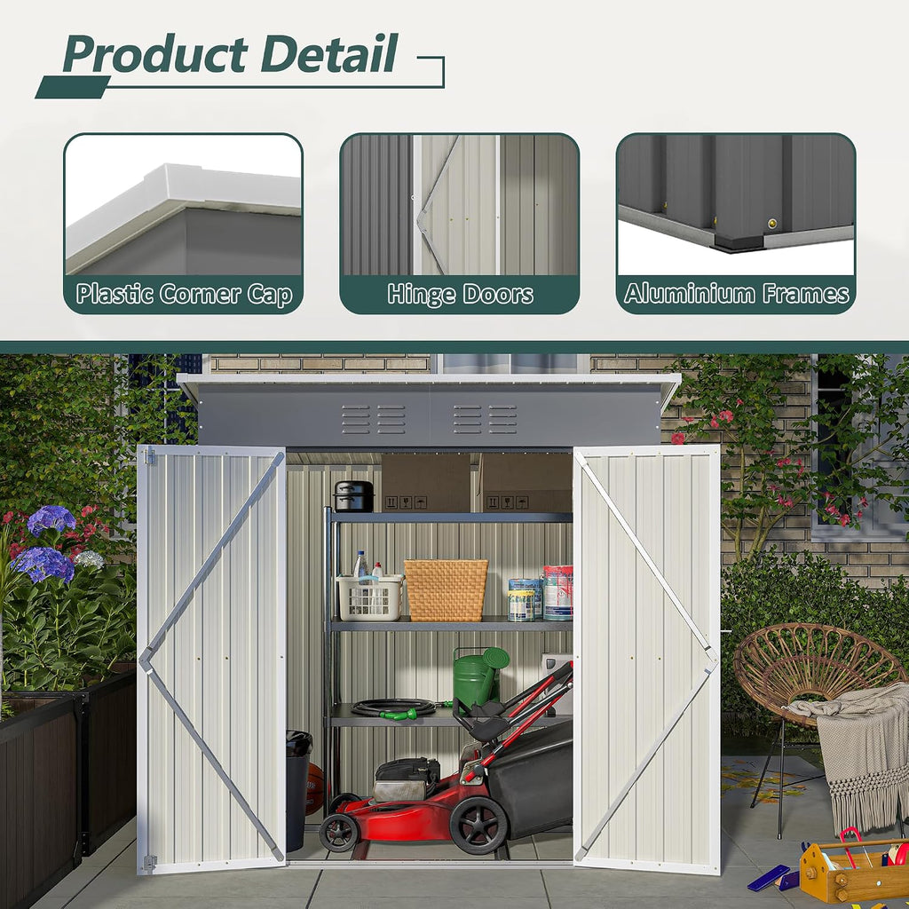 6 x 4 FT Outdoor Storage Shed, Metal Garden Shed with Floor Frame, Small Tool Sheds Outdoor Storage with Lockable Sliding Doors & Air Vents, Storage House Waterproof for Backyard, Lawn, Grey