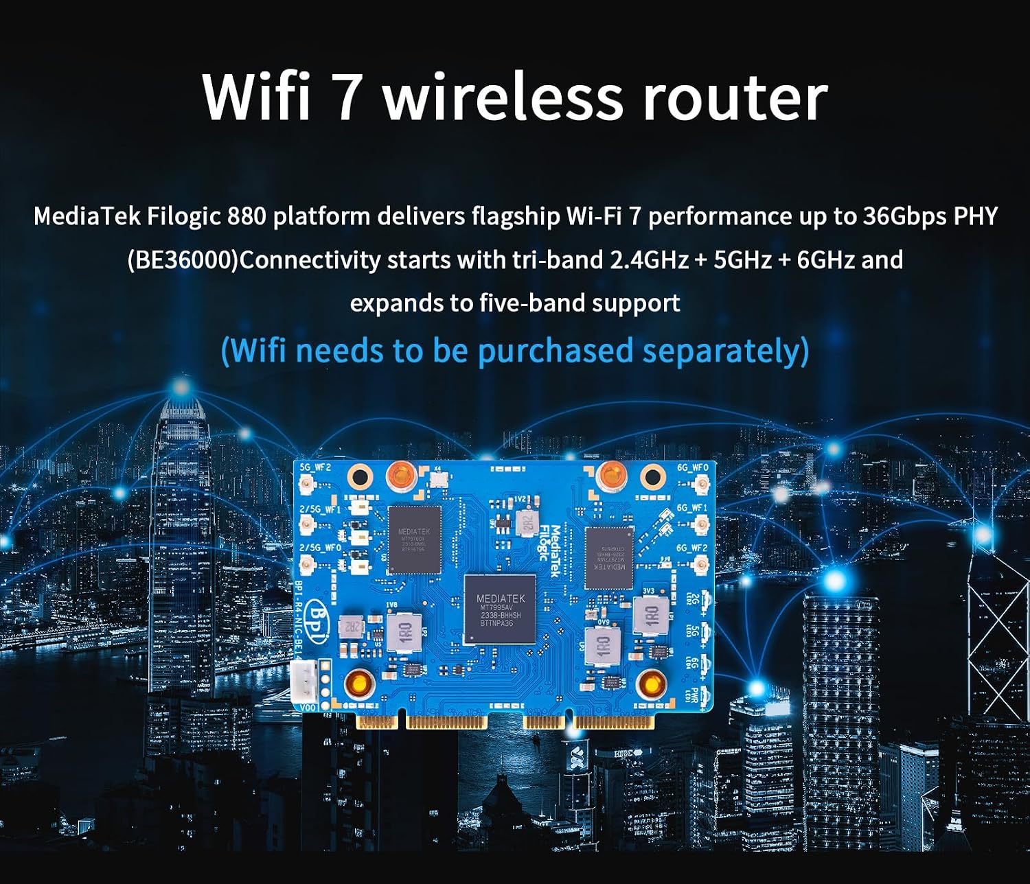 Banana Pi BPI-R4 WiFi 7 Wireless Tri-Band Router OpenWRT - DDR4 4GB/8GB RAM - MediaTek MT7988A SoC, 4G/5G Wireless Router Repeater, 2X 10GbE SFP 4X GbE for NAS Smart Home Gateway (Basic Kit, DDR4 4GB)