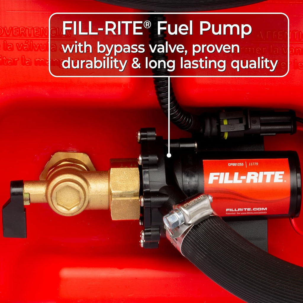 Scepter 14 Gallon Gas Caddy with Electric Fuel Pump, Flo 'N Go Powered Portable Fuel Tank with Fill-Rite Transfer Pump and 10-Foot Hose for Farm, Marine, Commercial, and Home Use, Red