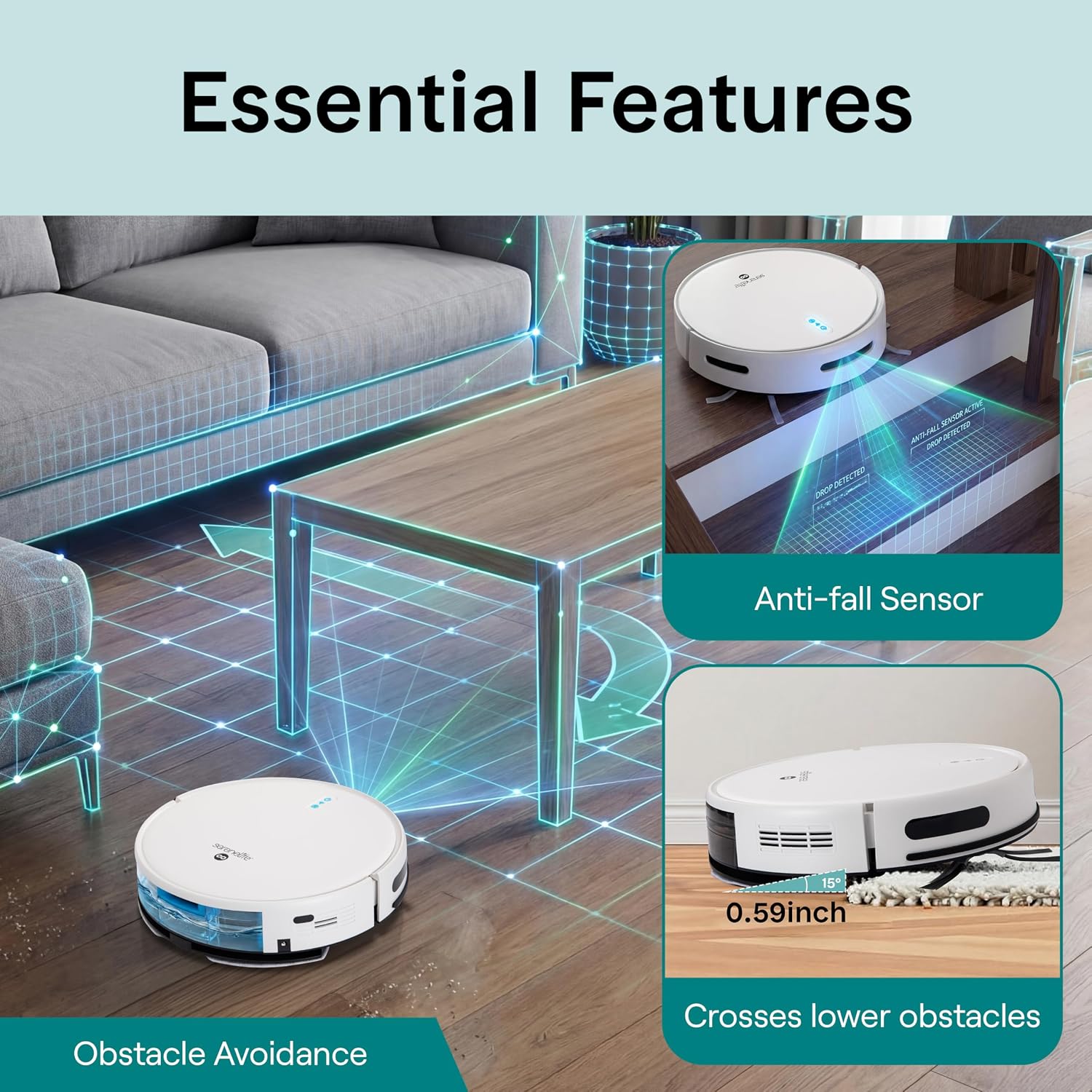 SereneLife Automatic Robot Vacuum Cleaner and Mop Combo, Pro Edition with Upgraded Battery, Extreme Suction, Internal Water Tank - Smart App Control, Ideal for Pet Hair, Carpet and Hard Floors, White