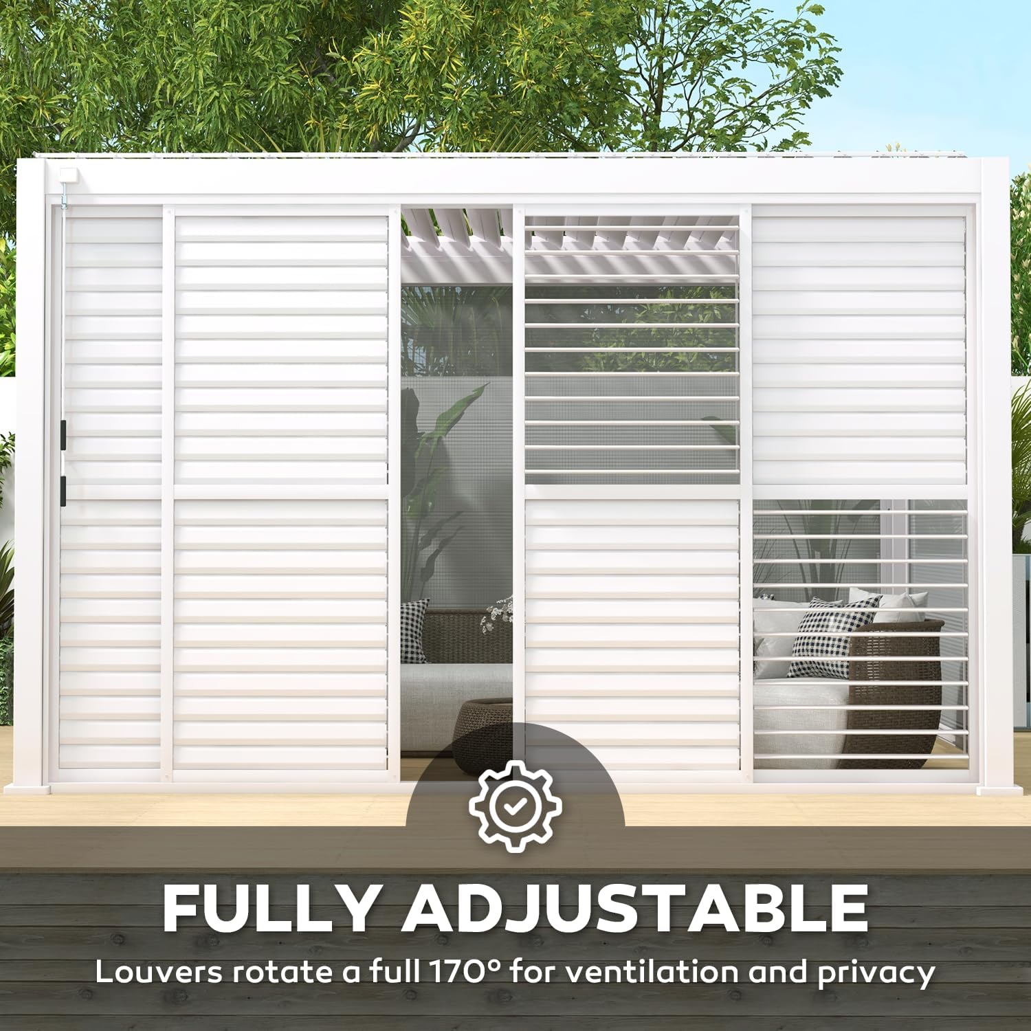 Mirador Accessory - 13' Sliding Louver Door for Mirador Pergola 111 Series, 4 Panel Detachable Moveable Sun Shade Privacy Door, White