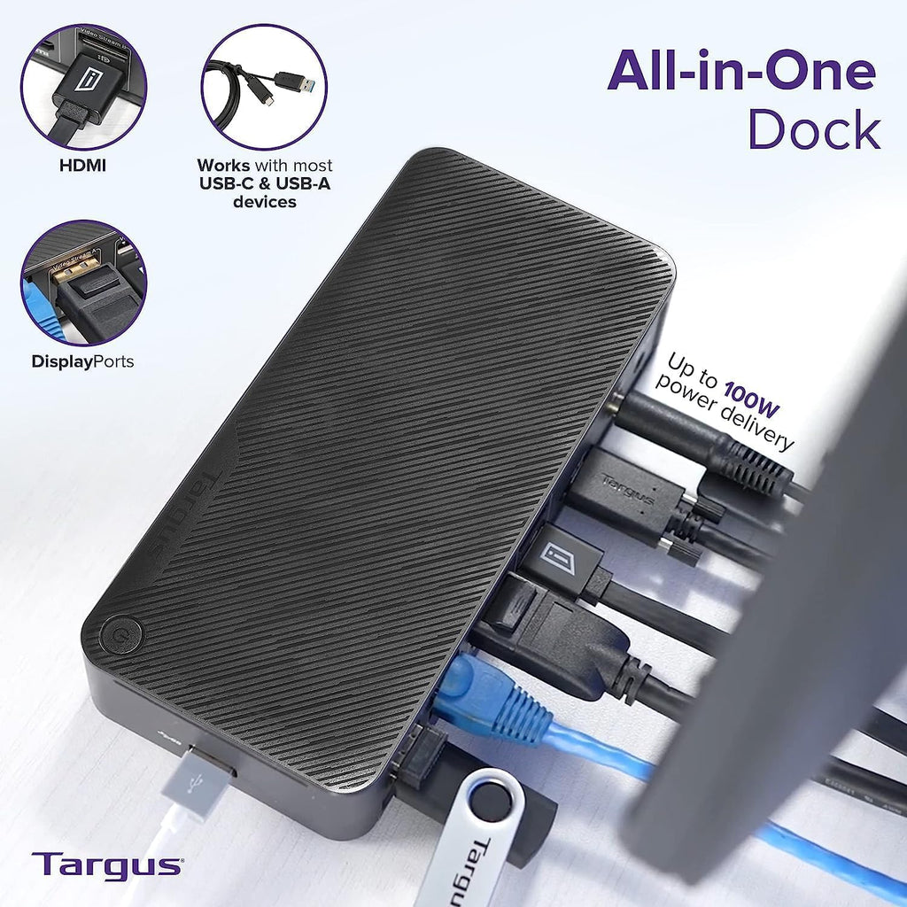 HP USB-C Universal Docking Station Bundle with Docztorm Hub (1 SuperSpeed USB Type-C; 3 USB Type-A; 1 Audio Jack; 2 DisplayPort; 2 HDMI; 1 RJ-45; 1 SuperSpeed USB Type-A for Charging) Made by Targus