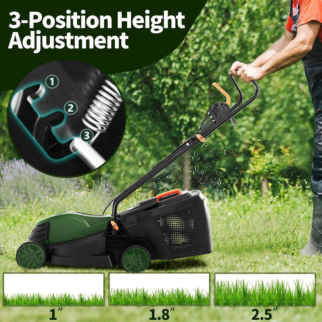 Goplus Lawn Mower, Electric Lawn Mowers with Grass Collection Box, 12 AMP Motor, 14' Cutting Deck, 3 Adjustable Cutting Positions, Walk-Behind Small Corded Lawnmower for Garden Farm Yard