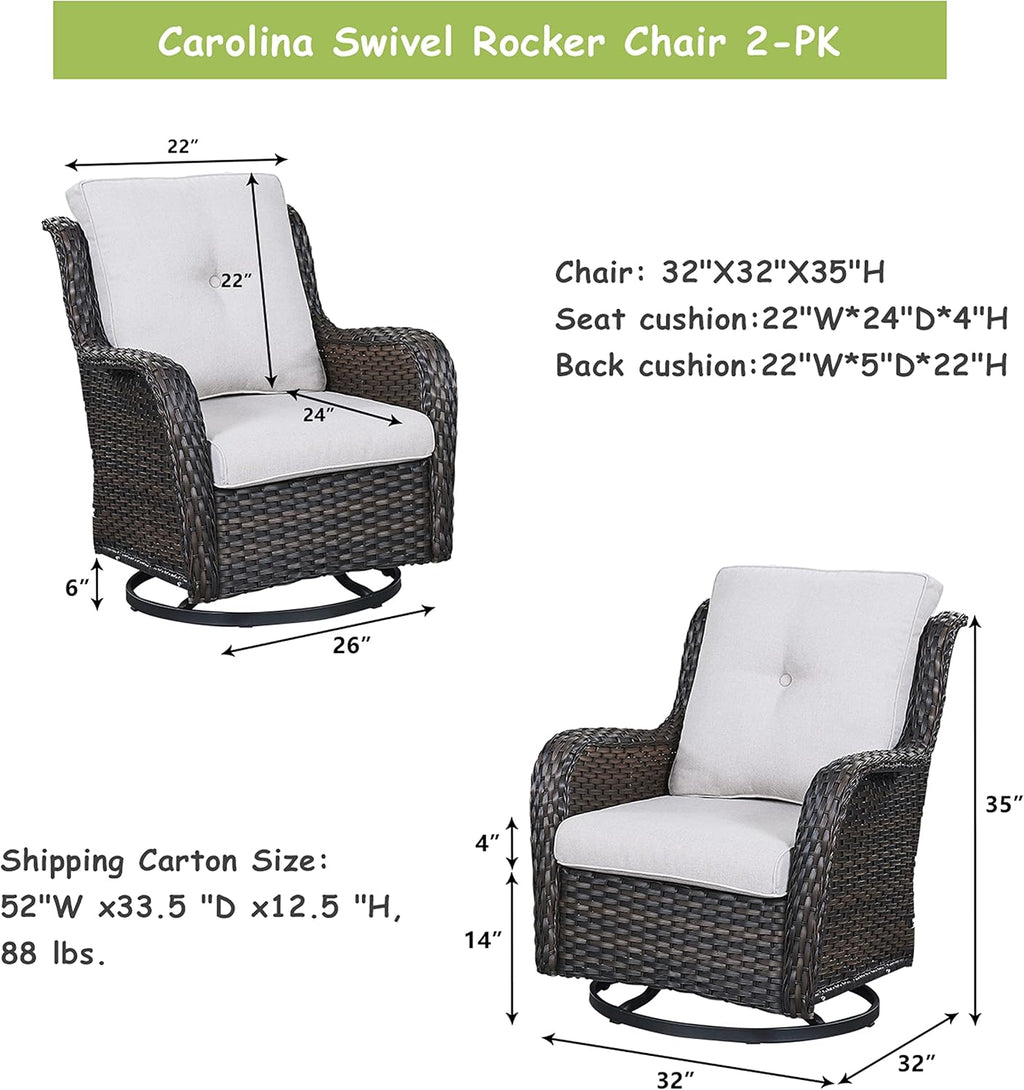 Rilyson Wicker Rocking Chair Swivel Chairs - 2 Piece Rocker Patio Chairs Set Rattan Rocking Chair for Outdoor Porch Deck Garden Backyard (Brown/Beige)