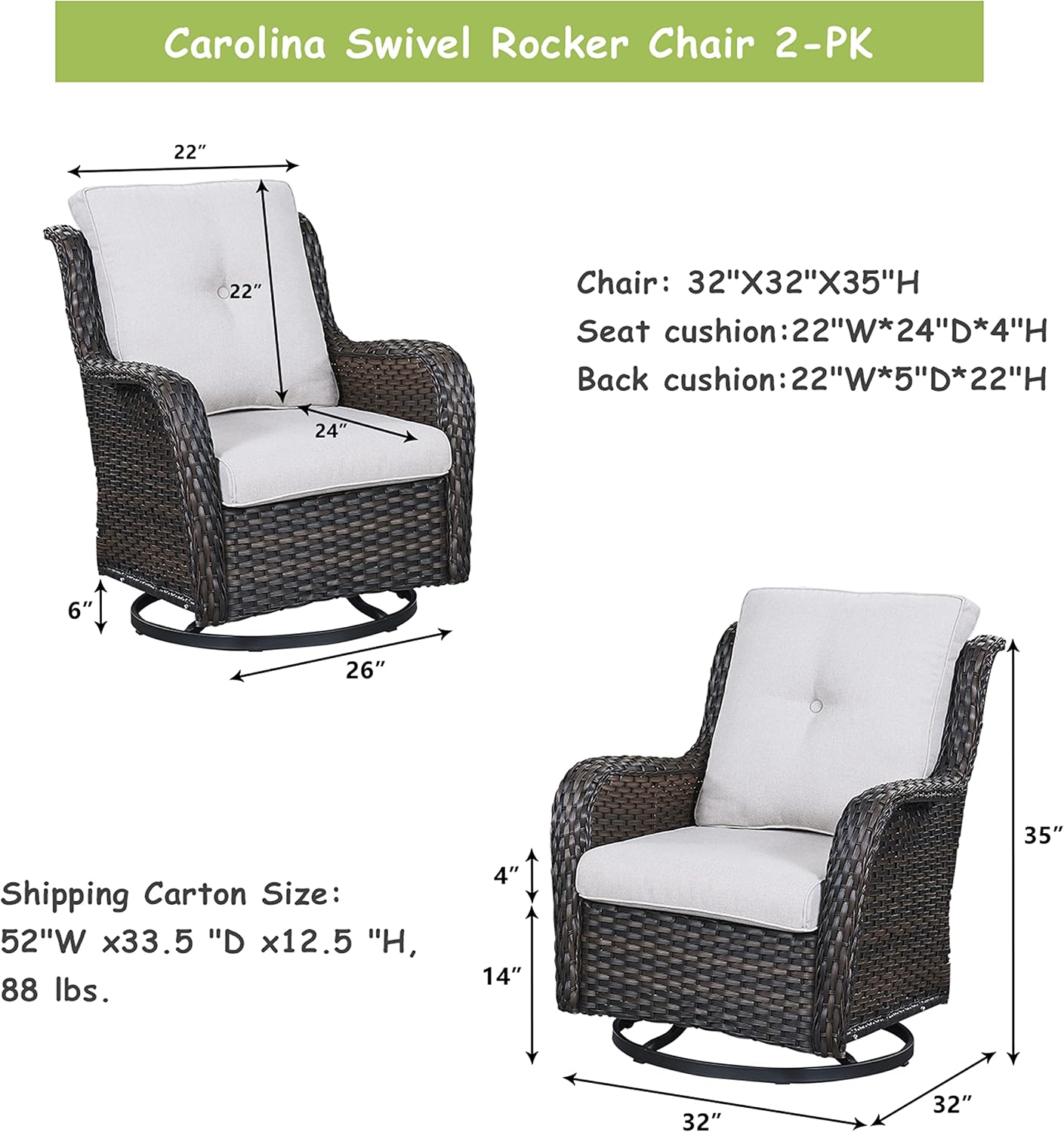 Rilyson Wicker Rocking Chair Swivel Chairs - 2 Piece Rocker Patio Chairs Set Rattan Rocking Chair for Outdoor Porch Deck Garden Backyard (Brown/Beige)