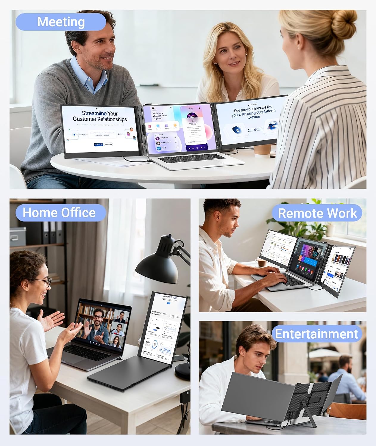 14' Triple Laptop Screen Extender, Ultra-Thin FHD 1080P Portable Monitor, 2.2lbs Lightweight Plug & Play Travel Monitor for 13'-17' Laptops, Compatible with Windows/Mac/Android/Chrome