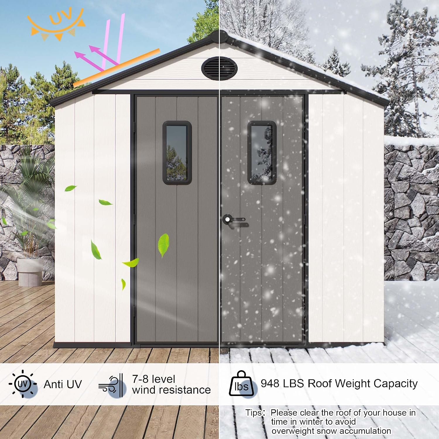 ‌Yokayoay 6x8 FT Resin Storage Shed, Featuring 0.6' Thick Panels, Weatherproof Outdoor Tool Shed with Floor for Garden, Lawn, Backyard