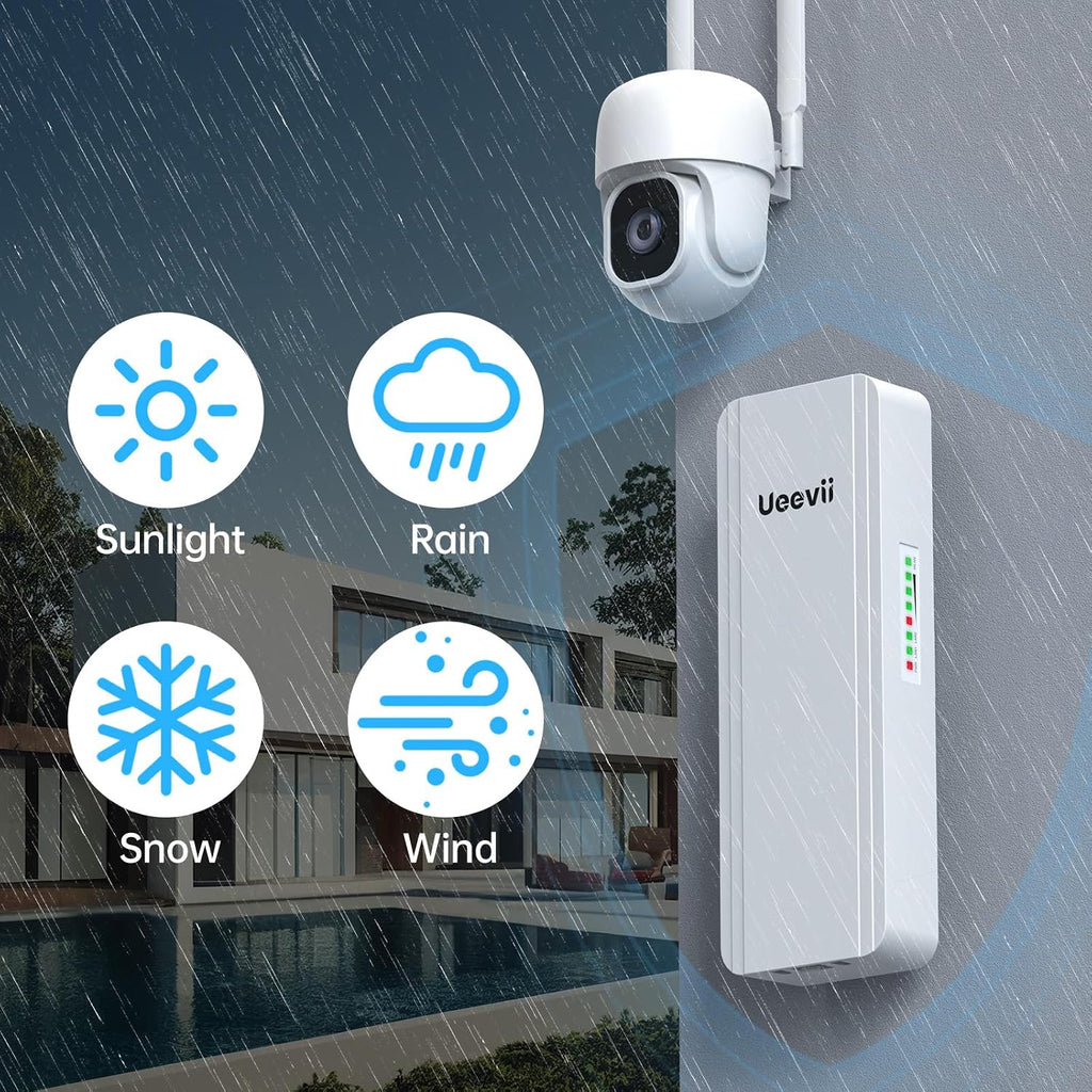 UeeVii 2.4G & 5G Dual Band Wireless Bridge, IP65 Outdoor Point to Point WiFi Bridge CPE5824 with 2 1000Mbps RJ45 Port,16dBi High-Gain Antenna, 5KM Long Range, 24V PoE Power, for Barn Shop Garage