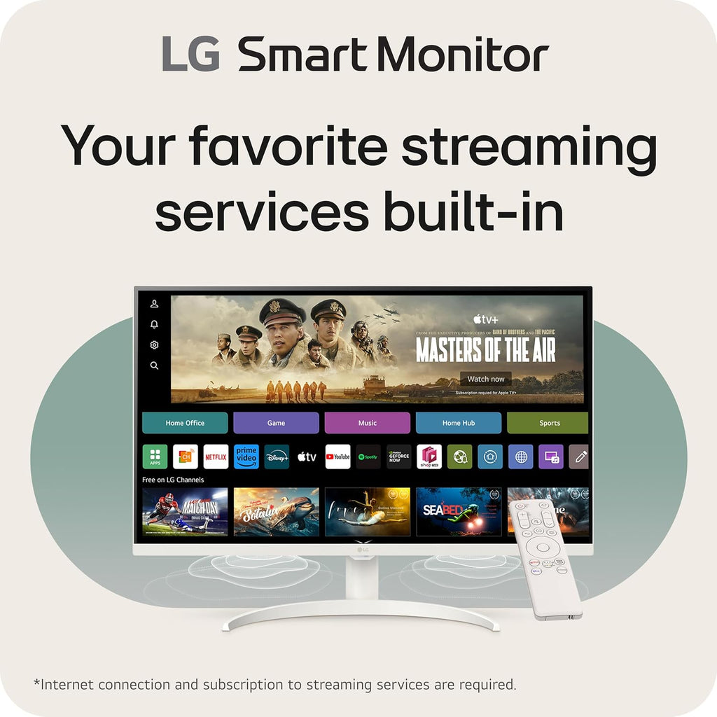 LG 32SR75U-W 32-inch Smart Monitor with Steaming TV, 4K UHD (3840 x 2160), HDR10, USB Type-C 65W PD, webOS, Screen Share, Bluetooth, Built-in Speaker, HDMI, USB, Remove Control, White
