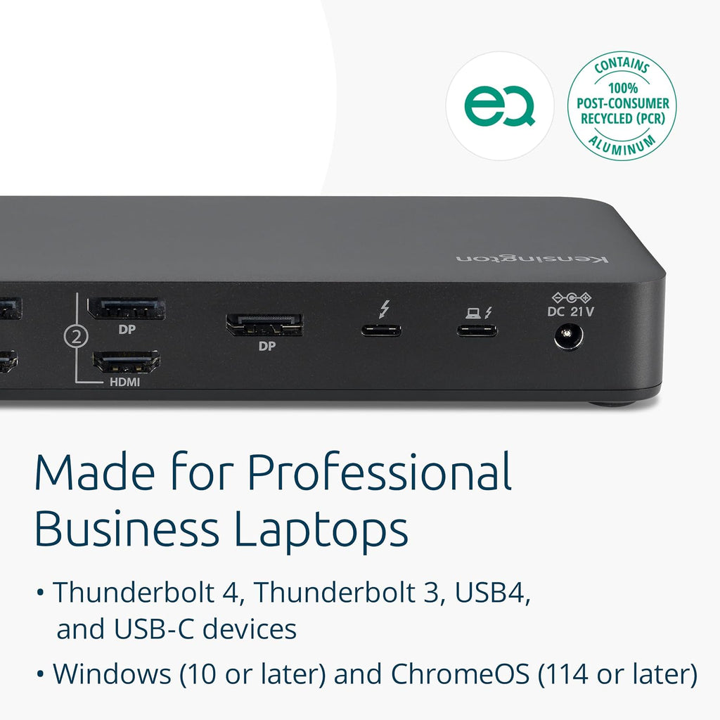 Kensington SD5910T DisplayLink Docking Station Thunderbolt 4, Quad 4K for MacBook Pro/Air M1/M2/M3/M4 with Pro and Max Chipsets, 100W PD, HDMI/DP/TB4, SD/Micro SD Card Slots (K35233NA), Black